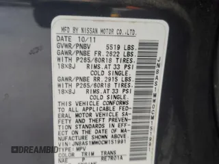 2012 Infiniti FX with VIN JN8AS1MW0CM151991, listed as a Copart auction lot 62038085 with 233,504 mi miles and Salvage title. Bid and sale history available at DreamBid. Image 13.