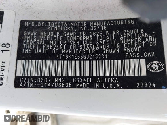 2016 Toyota Avalon Limited with VIN 4T1BK1EB5GU215231, listed as a IAAI auction lot 41363159 with 143,786 mi miles and . Bid and sale history available at carsss.com. Image 9.