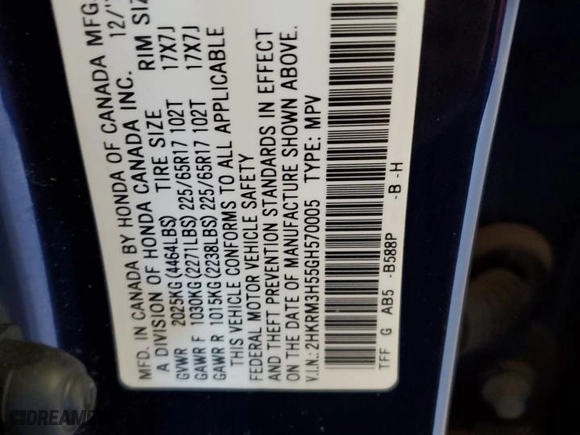 2016 Honda CR-V EX with VIN 2HKRM3H55GH570005, listed as a Copart auction lot 52152235 with 84,912 mi miles and Salvage Title. Bid and sale history available at carsss.com. Image 14.