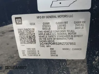 2024 Cadillac XT6 AWD Premium Luxury with VIN 1GYKPDRS2RZ737851, listed as a IAAI auction lot 41155253 with 7,988 mi miles. Bid and sale history available at carsss.com. Image 9.