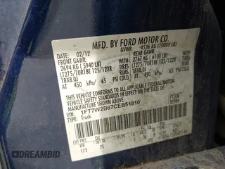 2012 Ford F-250 XL with VIN 1FT7W2B67CEB51810, listed as a IAAI auction lot 42492001 with 197,840 mi miles and . Bid and sale history available at DreamBid. Image 9.