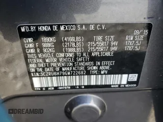 2016 Honda HR-V EX-L w/Navi with VIN 3CZRU6H79GM722682, listed as a Copart auction lot 51313175 with 37,894 mi miles and Salvage Title. Bid and sale history available at carsss.com. Image 13.