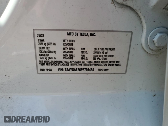 2023 Tesla Model Y Long Range with VIN 7SAYGAEE6PF795434, listed as a Copart auction lot 67507984 with 24,469 mi miles and Salvage Title. Bid and sale history available at DreamBid. Image 14.