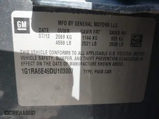 2013 Chevrolet Volt with VIN 1G1RA6E49DU103007, listed as a IAAI auction lot 41935767 with 148,848 mi miles. Bid and sale history available at carsss.com. Image 9.