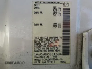 2013 Nissan Maxima SV with VIN 1N4AA5AP9DC831694, listed as a Copart auction lot 52857515 with 131,286 mi miles and Salvage Title. Bid and sale history available at DreamBid. Image 12.