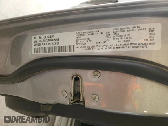 2024 Ram 2500 Tradesman with VIN 3C6UR5CL1RG328893, listed as a Copart auction lot 53486795 with 12,982 mi miles and Salvage title. Bid and sale history available at DreamBid. Image 12.