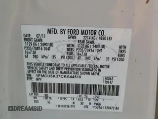 2012 Ford Escape Hybrid with VIN 1FMCU5K37CKA44510, listed as a Copart auction lot 63316175 with 156,892 mi miles and Salvage title. Bid and sale history available at DreamBid. Image 13.