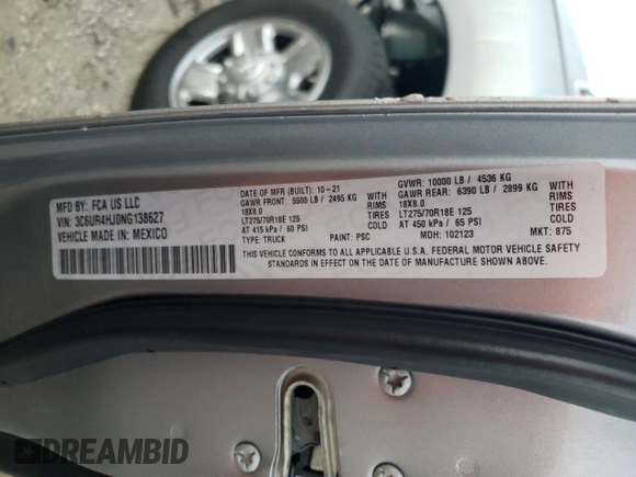 2022 Ram 2500 Tradesman with VIN 3C6UR4HJ0NG138627, listed as a Copart auction lot 76863234 with 80,040 mi miles and Salvage title. Bid and sale history available at DreamBid. Image 15.