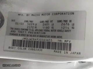 2003 Mazda MPV LX with VIN JM3LW28A930363655, listed as a IAAI auction lot 41668710 with 0 mi miles. Bid and sale history available at carsss.com. Image 9.