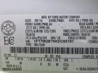 2019 Ford Super Duty F-250 SRW XL with VIN 1FT7W2BT8KEC85181, listed as a IAAI auction lot 41744429 with 165,247 mi miles. Bid and sale history available at carsss.com. Image 9.
