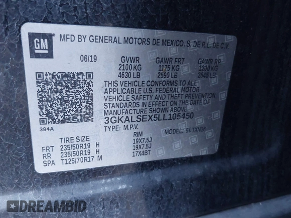 2020 GMC Terrain Denali with VIN 3GKALSEX5LL105450, listed as a IAAI auction lot 41228886 with 157,520 mi miles and . Bid and sale history available at DreamBid. Image 9.