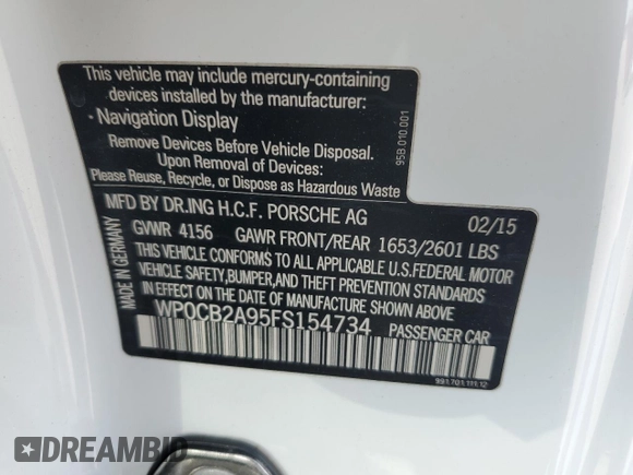 2015 Porsche 911 Carrera S with VIN WP0CB2A95FS154734, listed as a Copart auction lot 45084485 with 28,801 mi miles and Salvage Title. Bid and sale history available at DreamBid. Image 13.