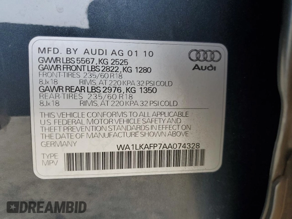 2010 Audi Q5 Premium Plus с VIN WA1LKAFP7AA074328, выставлен на аукционе Copart как лот 55365415 с пробегом 153 680 миль миль и Списание • Salvage title. История ставок и продаж доступна на DreamBid. Изображение 14.