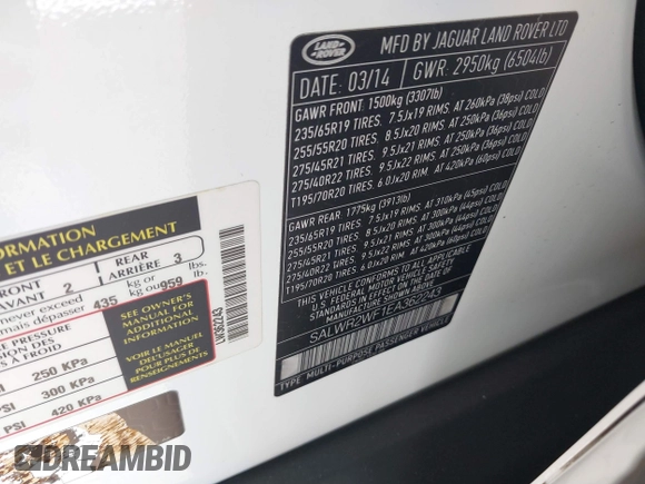 2014 Land Rover Range Rover Sport HSE with VIN SALWR2WF1EA362243, listed as a IAAI auction lot 41805828 with 118,725 mi miles and . Bid and sale history available at DreamBid. Image 9.