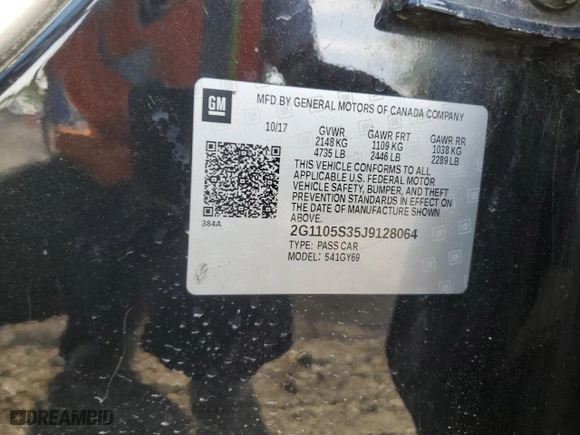 2018 Chevrolet Impala LT with VIN 2G1105S35J9128064, listed as a Copart auction lot 53854895 with 156,684 mi miles and Clean Title. Bid and sale history available at carsss.com. Image 12.