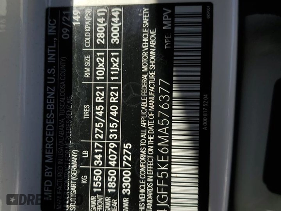 2021 Mercedes-Benz GLS 450 z VIN 4JGFF5KE6MA576377, wystawiony jako Copart lot #56150015 z przebiegiem 34 959 mil mil oraz Szkoda całkowita • Salvage title. Historia ofert i sprzedaży dostępna na DreamBid. Obrazek 13.