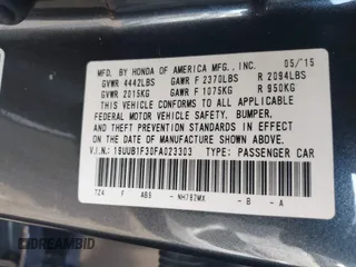 2015 Acura TLX with VIN 19UUB1F30FA023303, listed as a IAAI auction lot 41868818 with 177,616 mi miles and . Bid and sale history available at DreamBid. Image 9.