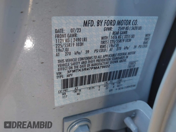 2023 Ford Mustang Mach-E Premium with VIN 3FMTK3R47PMA78602, listed as a IAAI auction lot 41170200 with Not Provided miles and . Bid and sale history available at DreamBid. Image 9.
