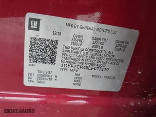 2020 Cadillac XT4 FWD Premium Luxury with VIN 1GYFZCR48LF077119, listed as a IAAI auction lot 40893918 with 1 mi miles. Bid and sale history available at carsss.com. Image 9.
