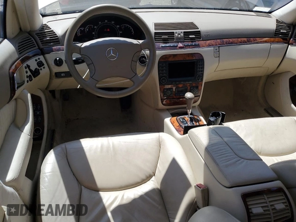 2005 Mercedes-Benz S 500 with VIN WDBNG84J75A445404, listed as a Copart auction lot 58842965 with 57,153 mi miles and Salvage title. Bid and sale history available at DreamBid. Image 8.