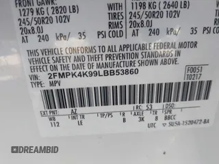 2020 Ford Edge Titanium с VIN 2FMPK4K99LBB53860, выставлен на аукционе IAAI как лот 42467153 с пробегом 85 503 миль миль и . История ставок и продаж доступна на DreamBid. Изображение 9.