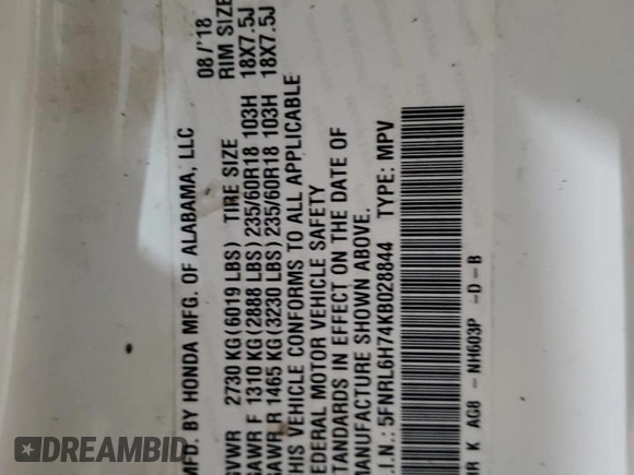 2019 Honda Odyssey EX-L z VIN 5FNRL6H74KB028844, wystawiony jako Copart lot #45184545 z przebiegiem 146 588 mil mil oraz Szkoda całkowita • Salvage title. Historia ofert i sprzedaży dostępna na DreamBid. Obrazek 14.