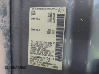 2017 Nissan Maxima SV with VIN 1N4AA6AP0HC430837, listed as a IAAI auction lot 42072840 with 97,970 mi miles and . Bid and sale history available at DreamBid. Image 9.