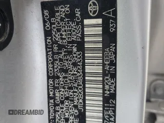 2008 Toyota Prius with VIN JTDKB20U483444333, listed as a Copart auction lot 54308474 with 124,222 mi miles and Salvage Title. Bid and sale history available at carsss.com. Image 12.