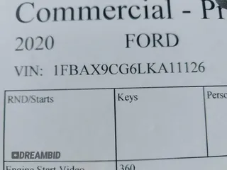 2020 Ford Transit with VIN 1FBAX9CG6LKA11126, listed as a IAAI auction lot 41669643 with Not provided miles and . Bid and sale history available at DreamBid. Image 9.