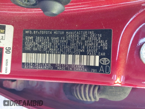 2016 Toyota Corolla L с VIN 2T1BURHE3GC737503, выставлен на аукционе IAAI как лот 40505861 с пробегом 130 881 миль миль и . История ставок и продаж доступна на DreamBid. Изображение 9.