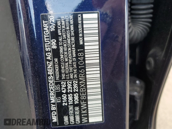 2021 Mercedes-Benz C 300 z VIN W1KWF8EBXMR610481, wystawiony jako Copart lot #58826965 z przebiegiem 11 459 mil mil oraz Szkoda całkowita • Salvage title. Historia ofert i sprzedaży dostępna na DreamBid. Obrazek 12.