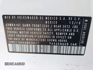 2016 Volkswagen Golf TSI S z VIN 3VW217AU9GM038217, wystawiony jako IAAI lot #42293552 z przebiegiem 44 833 mil mil oraz . Historia ofert i sprzedaży dostępna na DreamBid. Obrazek 9.
