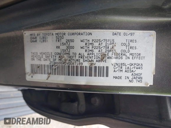 1997 Toyota 4Runner SR5 с VIN JT3HN86R0V0087189, выставлен на аукционе IAAI как лот 42440006 с пробегом Не указан миль и . История ставок и продаж доступна на DreamBid. Изображение 9.