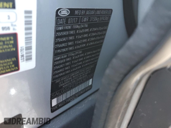 2017 Land Rover Range Rover z VIN SALGS2FE5HA361701, wystawiony jako Copart lot #48731435 z przebiegiem 77 040 mil mil oraz Szkoda całkowita • Salvage title. Historia ofert i sprzedaży dostępna na DreamBid. Obrazek 13.
