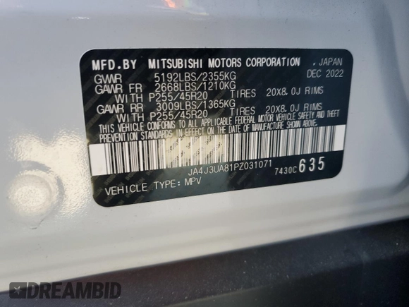 2023 Mitsubishi Outlander SE z VIN JA4J3UA81PZ031071, wystawiony jako Copart lot #42016205 z przebiegiem 40 627 mil mil oraz Szkoda całkowita • Salvage title. Historia ofert i sprzedaży dostępna na DreamBid. Obrazek 13.