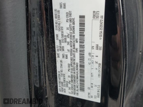 2017 Lincoln MKC Premiere with VIN 5LMCJ1C96HUL50983, listed as a Copart auction lot 44359585 with 108,937 mi miles and Salvage Title. Bid and sale history available at DreamBid. Image 14.