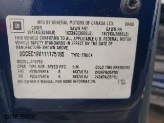 2001 Chevrolet Silverado 1500 LS with VIN 2GCEC19V111175185, listed as a Copart auction lot 44200645 with 188,146 mi miles and Salvage Title. Bid and sale history available at carsss.com. Image 12.