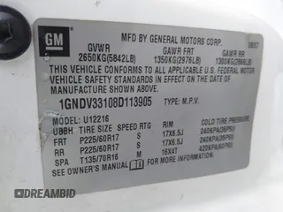 2008 Chevrolet Uplander LT w/1LT with VIN 1GNDV33108D113905, listed as a IAAI auction lot 41416094 with 165,713 mi miles. Bid and sale history available at carsss.com. Image 9.
