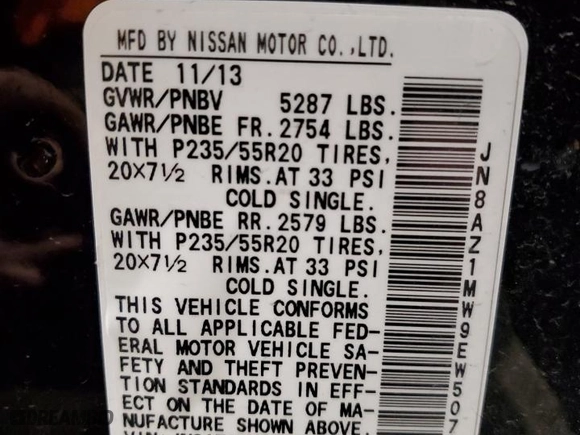 2014 Nissan Murano S with VIN JN8AZ1MW9EW507695, listed as a Copart auction lot 82385114 with 130,100 mi miles and Salvage Title. Bid and sale history available at carsss.com. Image 13.
