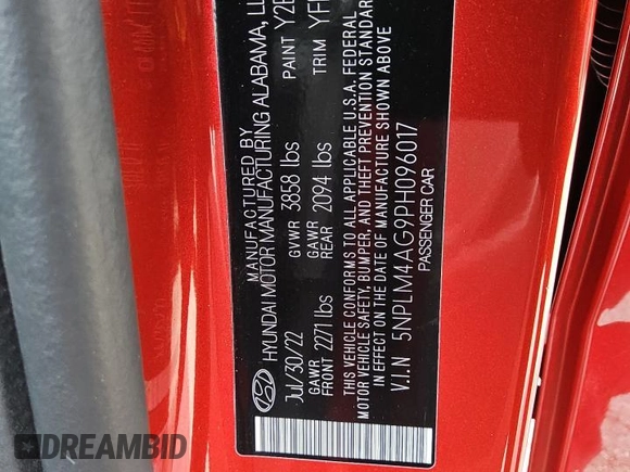 2023 Hyundai Elantra SEL with VIN 5NPLM4AG9PH096017, listed as a Copart auction lot 46163975 with 22,803 mi miles and Clean Title. Bid and sale history available at DreamBid. Image 12.