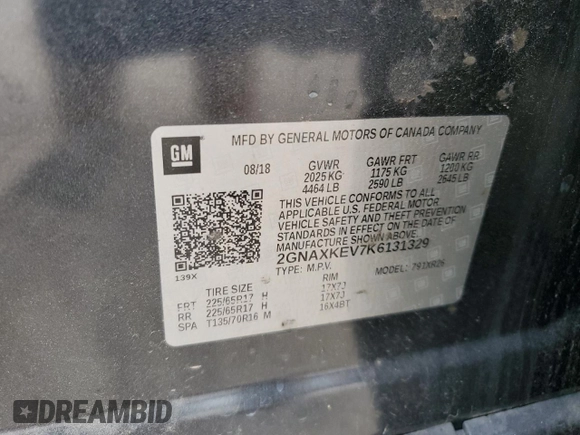 2019 Chevrolet Equinox LT z VIN 2GNAXKEV7K6131329, wystawiony jako Copart lot #54355715 z przebiegiem 96 174 mil mil oraz Szkoda całkowita • Salvage title. Historia ofert i sprzedaży dostępna na DreamBid. Obrazek 13.