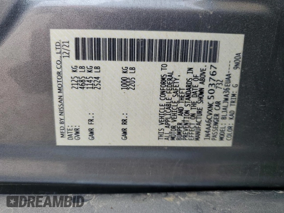 2022 Nissan Maxima SV z VIN 1N4AA6CVXNC503767, wystawiony jako Copart lot #50690305 z przebiegiem Nie podano mil oraz Szkoda całkowita • Salvage title. Historia ofert i sprzedaży dostępna na DreamBid. Obrazek 13.