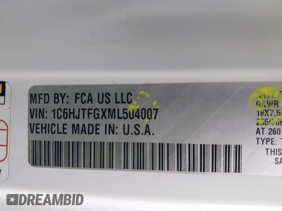 2021 Jeep Gladiator High Altitude с VIN 1C6HJTFGXML504007, выставлен на аукционе IAAI как лот 41388706 с пробегом 70 584 миль миль и . История ставок и продаж доступна на DreamBid. Изображение 9.