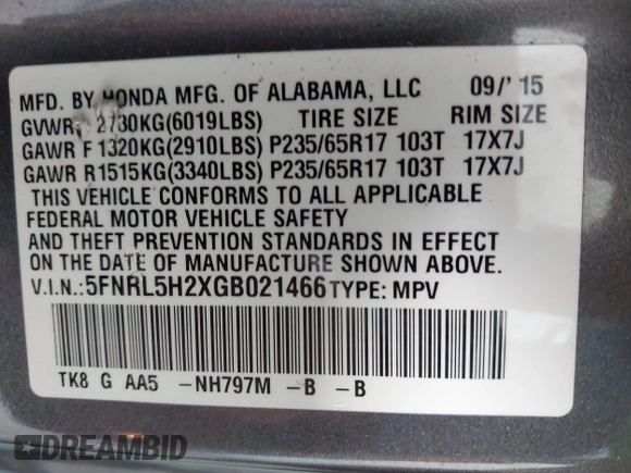 2016 Honda Odyssey LX с VIN 5FNRL5H2XGB021466, выставлен на аукционе IAAI как лот 42292312 с пробегом 142 051 миль миль и . История ставок и продаж доступна на DreamBid. Изображение 9.