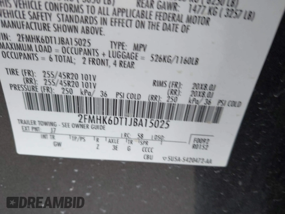 2018 Ford Flex Limited EcoBoost with VIN 2FMHK6DT1JBA15025, listed as a IAAI auction lot 41824515 with 108,883 mi miles. Bid and sale history available at carsss.com. Image 9.