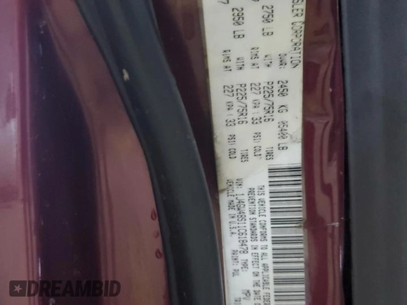 2001 Jeep Grand Cherokee Laredo with VIN 1J4GW48S11C618478, listed as a Copart auction lot 57889965 with Not provided miles and Clean title. Bid and sale history available at DreamBid. Image 13.