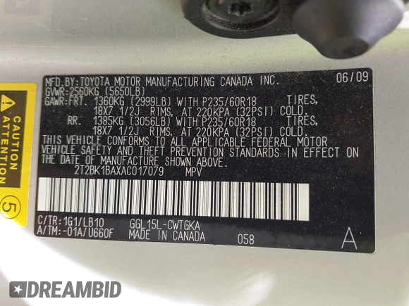 2010 Lexus RX 350 с VIN 2T2BK1BAXAC017079, выставлен на аукционе IAAI как лот 42541680 с пробегом 247 387 миль миль и . История ставок и продаж доступна на DreamBid. Изображение 9.
