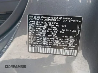 2021 Volkswagen Atlas S with VIN 1V2AP2CA1MC515687, listed as a IAAI auction lot 41083239 with 46,354 mi miles and . Bid and sale history available at DreamBid. Image 9.
