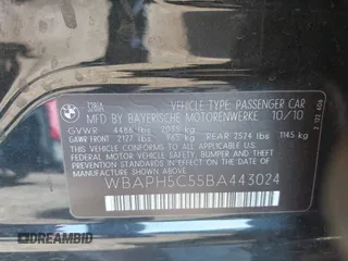 2011 BMW 3 Series 328i with VIN WBAPH5C55BA443024, listed as a IAAI auction lot 41838910 with Not Provided miles and . Bid and sale history available at carsss.com. Image 9.