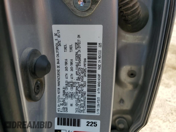 2019 Toyota Tacoma SR with VIN 3TMCZ5ANXKM227903, listed as a Copart auction lot 59950665 with 162,329 mi miles and Salvage title. Bid and sale history available at DreamBid. Image 12.